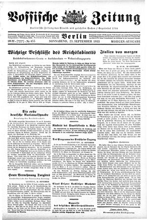 Vossische Zeitung vom 23.09.1933