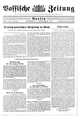 Vossische Zeitung vom 27.09.1933
