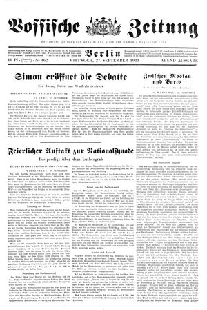 Vossische Zeitung vom 27.09.1933