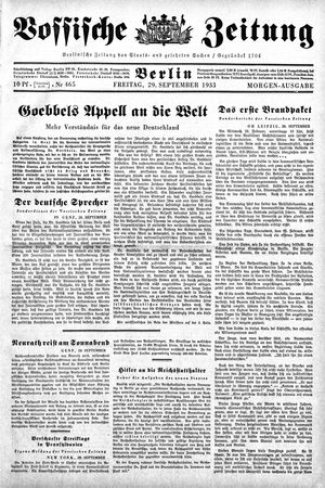 Vossische Zeitung vom 29.09.1933