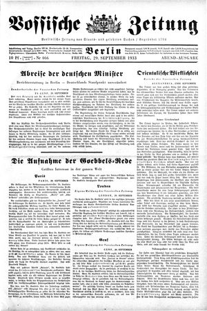 Vossische Zeitung on Sep 29, 1933