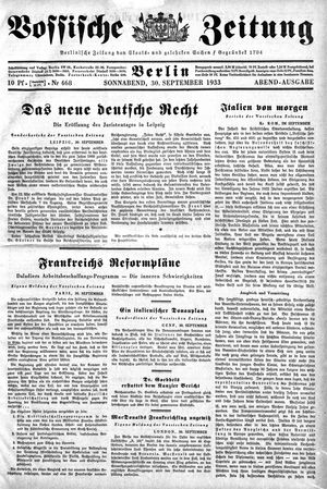 Vossische Zeitung vom 30.09.1933