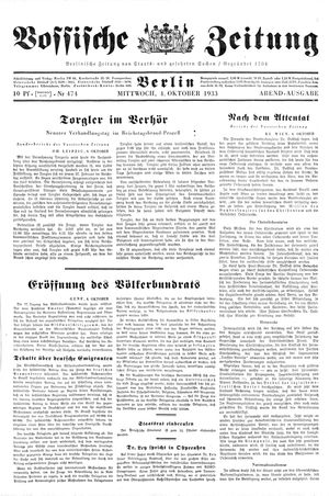 Vossische Zeitung on Oct 4, 1933