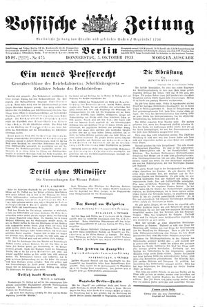 Vossische Zeitung vom 05.10.1933