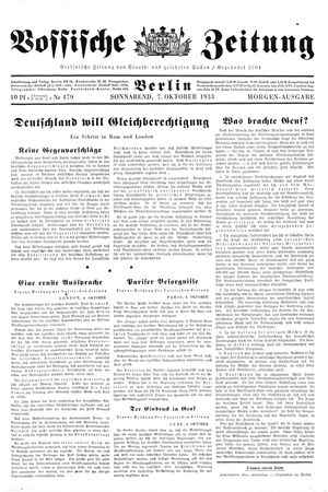 Vossische Zeitung vom 07.10.1933