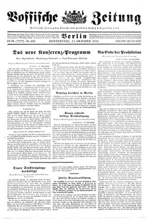 Vossische Zeitung vom 12.10.1933