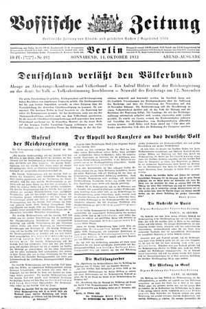 Vossische Zeitung vom 14.10.1933
