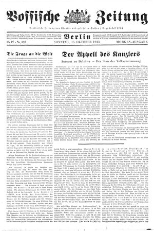 Vossische Zeitung vom 15.10.1933