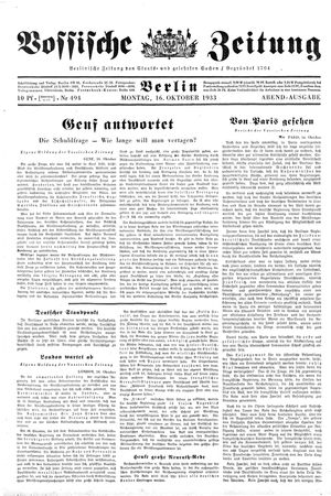 Vossische Zeitung vom 16.10.1933