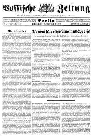 Vossische Zeitung vom 17.10.1933