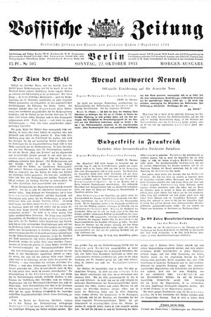 Vossische Zeitung vom 22.10.1933