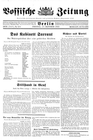 Vossische Zeitung vom 27.10.1933