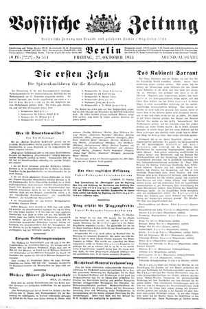 Vossische Zeitung vom 27.10.1933
