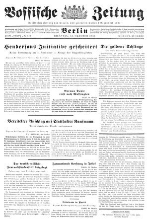 Vossische Zeitung vom 31.10.1933