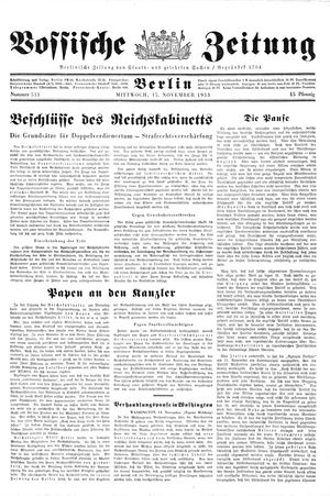 Vossische Zeitung vom 15.11.1933
