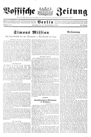 Vossische Zeitung vom 22.11.1933