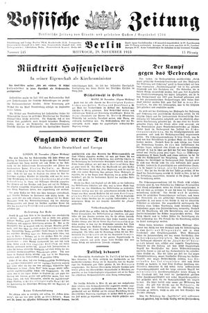 Vossische Zeitung vom 29.11.1933