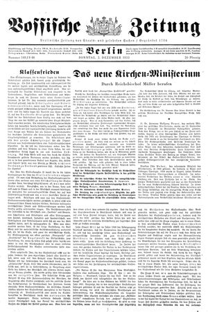 Vossische Zeitung vom 03.12.1933