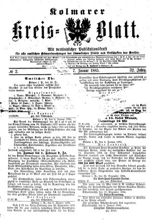 Kolmarer Kreisblatt vom 07.01.1885