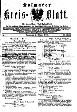 Kolmarer Kreisblatt vom 07.02.1885