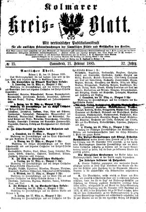 Kolmarer Kreisblatt vom 21.02.1885
