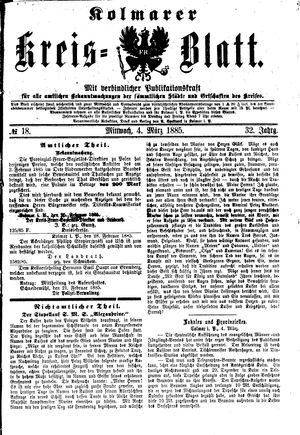 Kolmarer Kreisblatt vom 04.03.1885