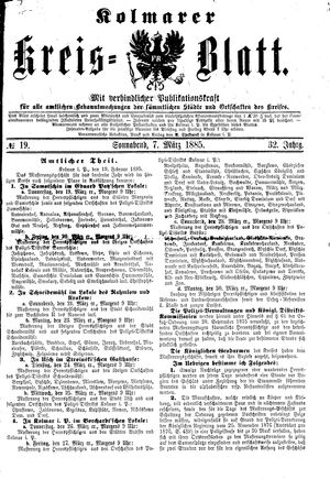 Kolmarer Kreisblatt vom 07.03.1885