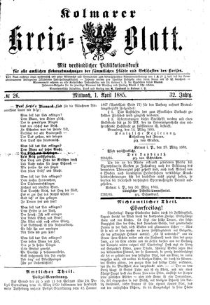 Kolmarer Kreisblatt vom 01.04.1885