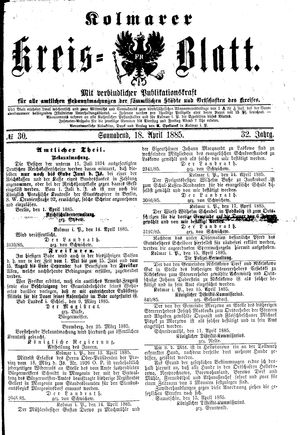 Kolmarer Kreisblatt vom 18.04.1885