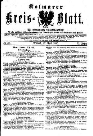 Kolmarer Kreisblatt on Apr 22, 1885