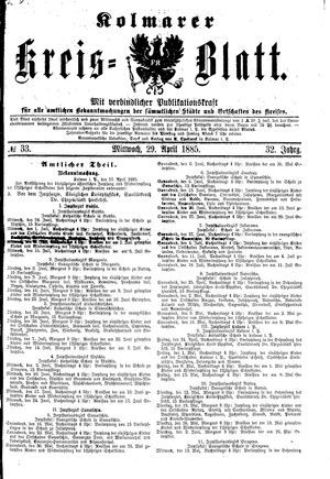 Kolmarer Kreisblatt vom 29.04.1885