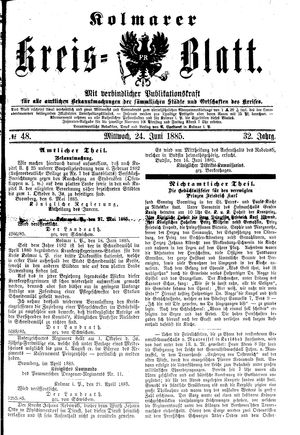 Kolmarer Kreisblatt vom 24.06.1885