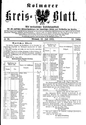 Kolmarer Kreisblatt vom 22.07.1885