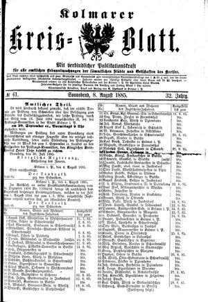 Kolmarer Kreisblatt vom 08.08.1885