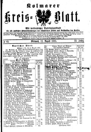 Kolmarer Kreisblatt vom 12.08.1885