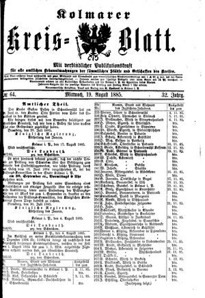 Kolmarer Kreisblatt vom 19.08.1885