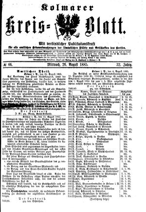 Kolmarer Kreisblatt vom 26.08.1885