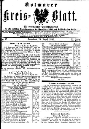 Kolmarer Kreisblatt vom 29.08.1885