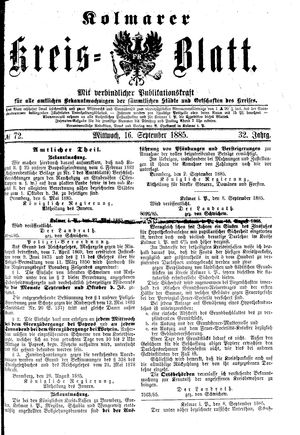 Kolmarer Kreisblatt vom 16.09.1885