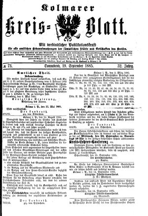 Kolmarer Kreisblatt vom 19.09.1885