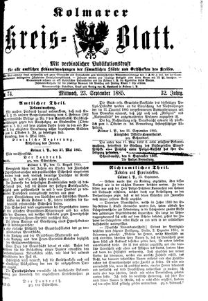 Kolmarer Kreisblatt vom 23.09.1885