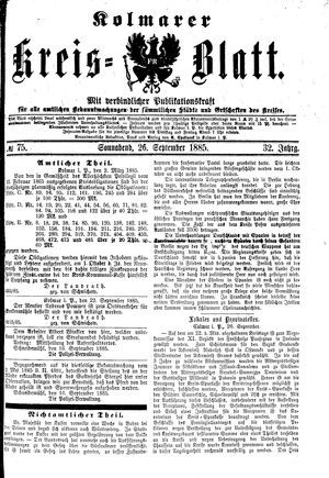Kolmarer Kreisblatt vom 26.09.1885