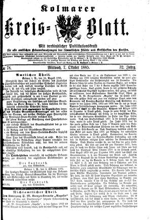 Kolmarer Kreisblatt vom 07.10.1885