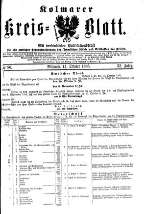 Kolmarer Kreisblatt vom 14.10.1885