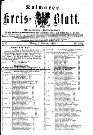 Kolmarer Kreisblatt vom 02.11.1885