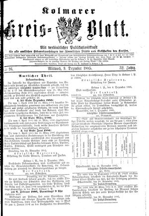 Kolmarer Kreisblatt vom 09.12.1885