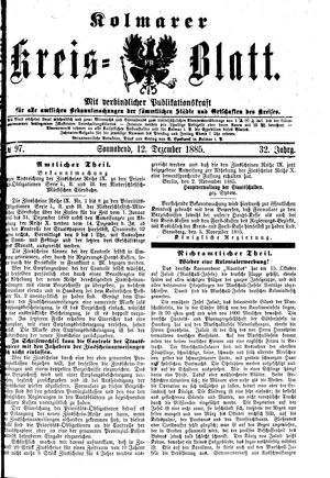 Kolmarer Kreisblatt vom 12.12.1885