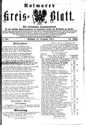 Kolmarer Kreisblatt vom 23.12.1885