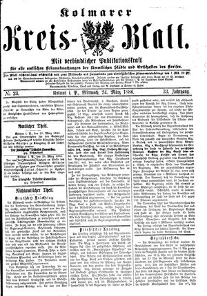 Kolmarer Kreisblatt vom 24.03.1886