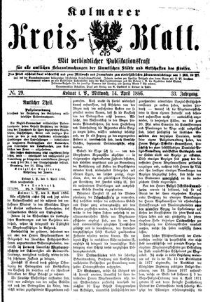 Kolmarer Kreisblatt vom 14.04.1886
